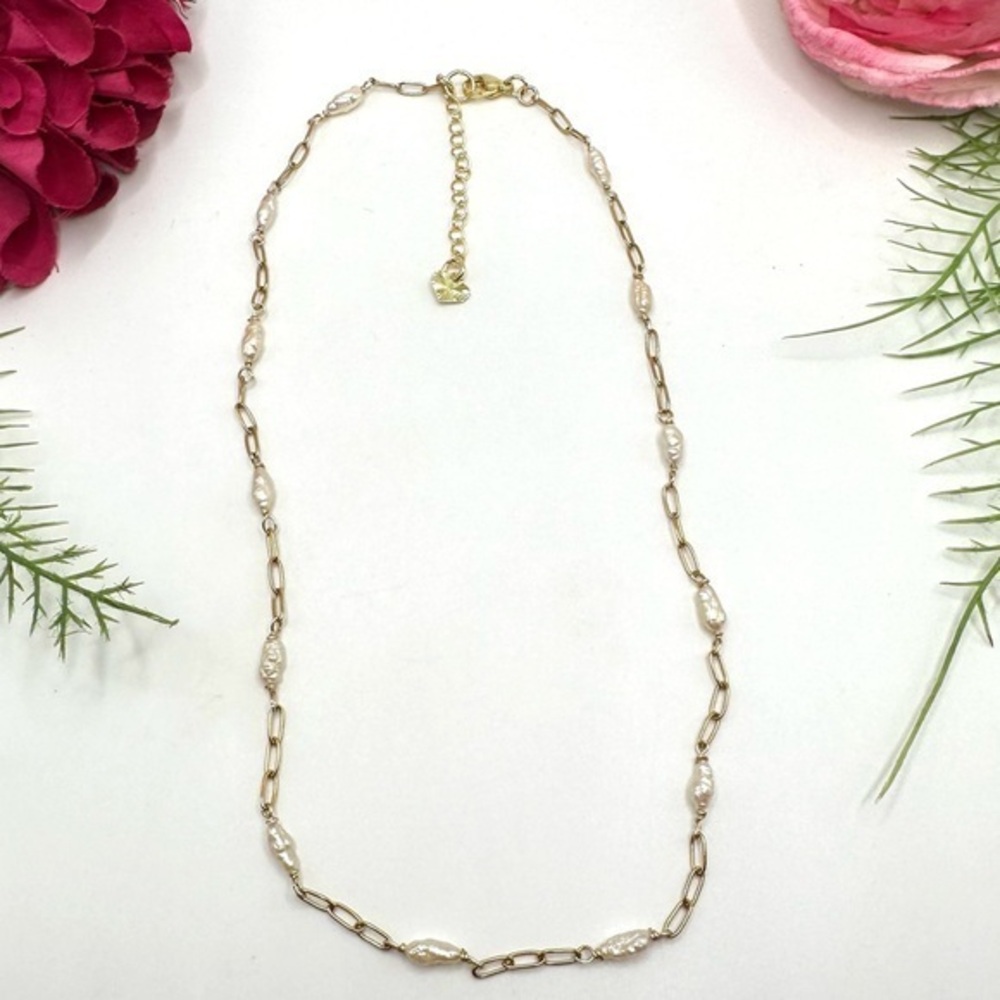 NEW⚜️Baroque Pearl Chain Hand Wired Necklace -16”